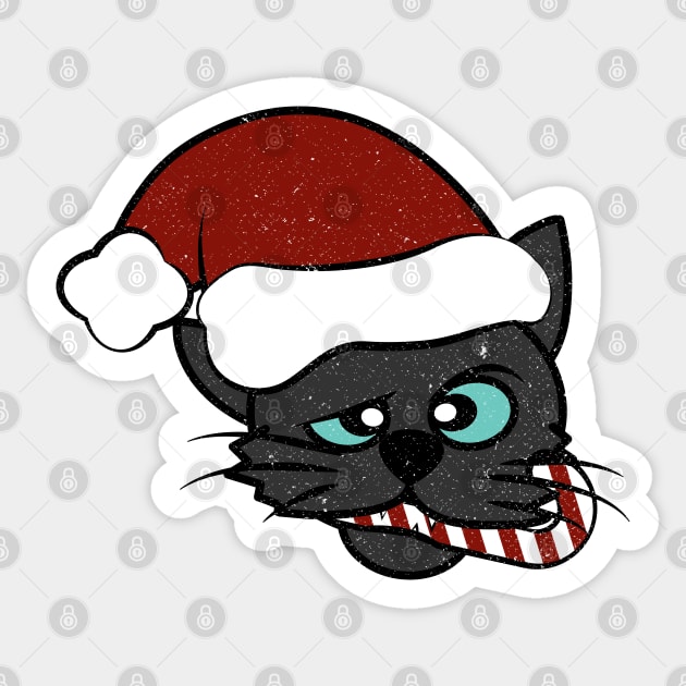 Christmas Black Cat Eating Candy Cane Sticker by Commykaze